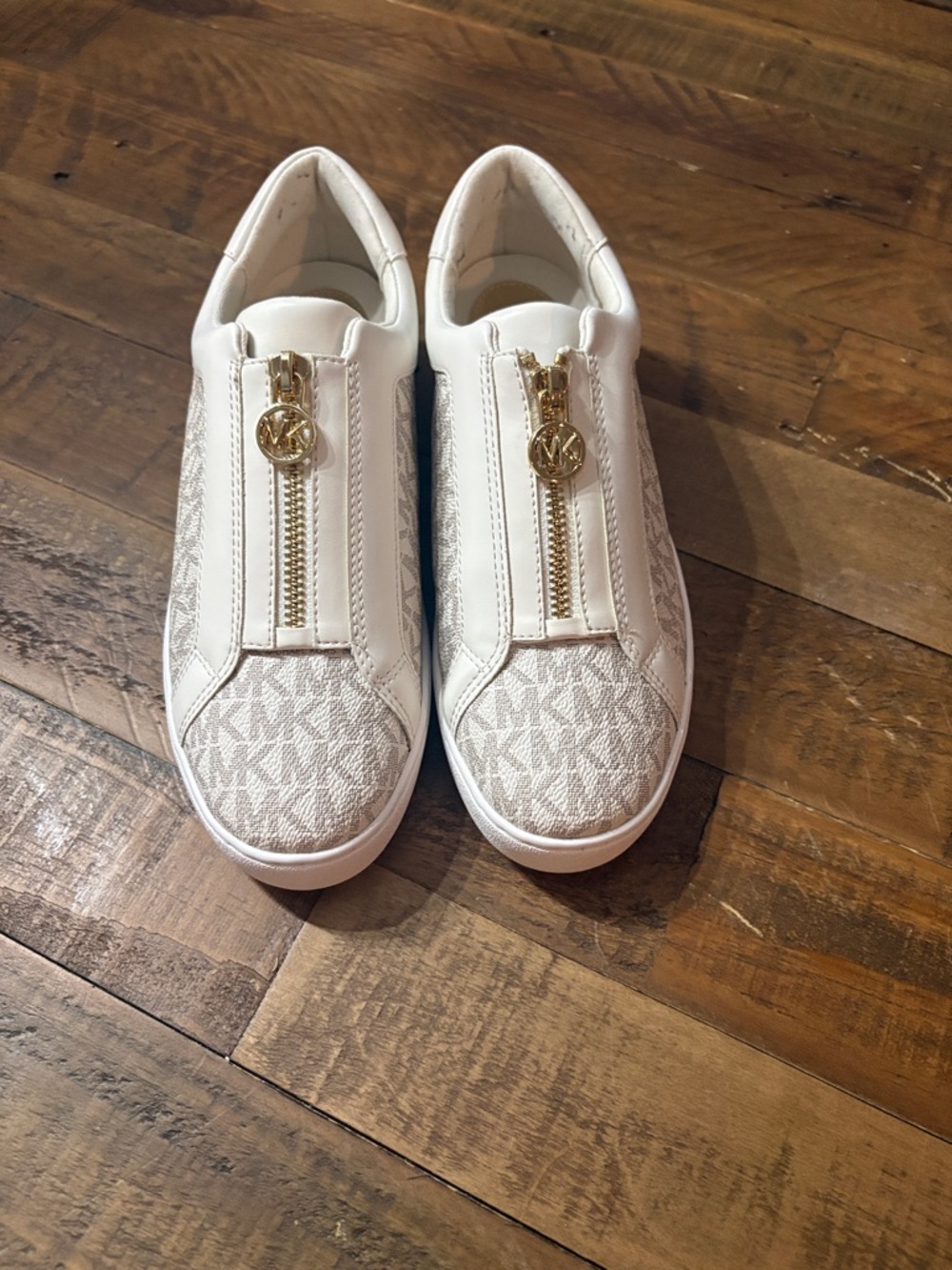 Michael Kors Beige MK Monogram Zip Slip-On Sneakers - Picture 2 of 5